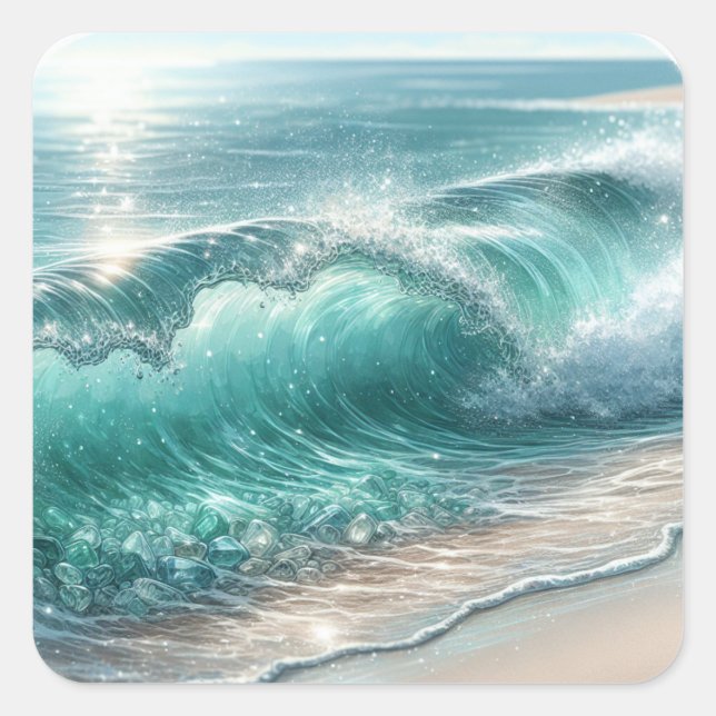 Pretty Blue Wave with Sparkles Square Sticker (Front)