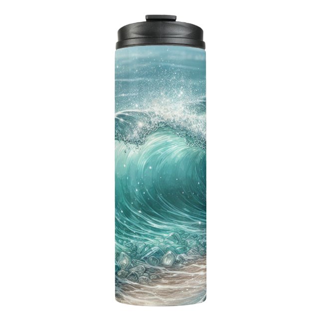 Pretty Blue Wave with Sparkles Thermal Tumbler (Front)