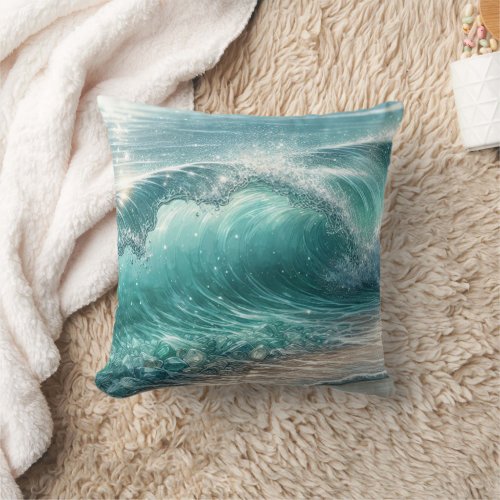 Pretty Blue Wave with Sparkles  Throw Pillow