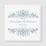 Pretty Blue Wedding Favor Magnet<br><div class="desc">Classic flourish/swirls frame graphic.  Your names/special occasion date (e.g.,  wedding ceremony date) can be easily personalized with your choice of Zazzle fonts (e.g.,  modern hand lettered script). If you need assistance with placement or customization,  please use the "Contact This Designer" link on the right hand side of this page</div>