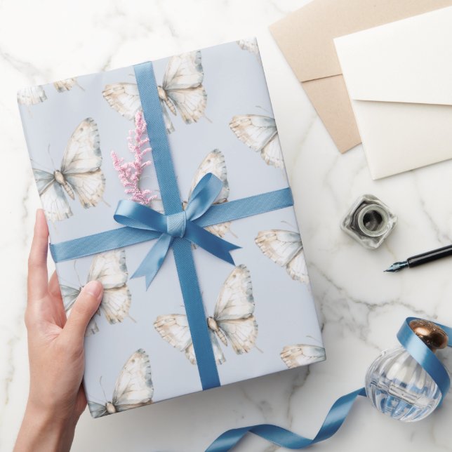 Pretty Blue White Butterfly Bridal Shower Wrapping Paper (Gifting)