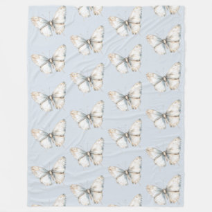 Pretty Blue White Butterfly   Fleece Blanket