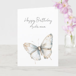 Pretty Blue White Butterfly Floral Birthday Card