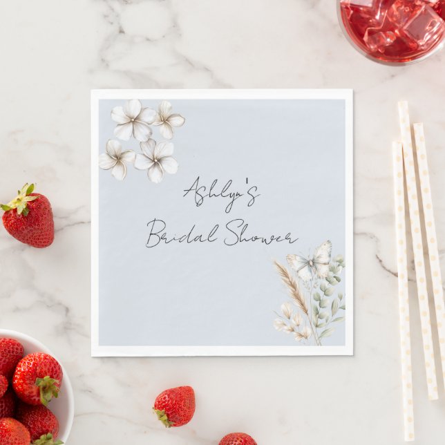 Pretty Blue White Butterfly Floral Bridal Shower Napkins (Insitu)