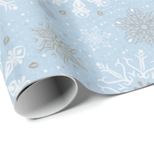 Pretty blue white Christmas snowflakes gift wrap | Zazzle