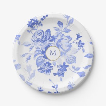 Pretty Blue White Delft Initial Customizable Plate by funny_tshirt at Zazzle