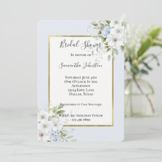 Pretty Blue White Floral Bridal Shower Invitation