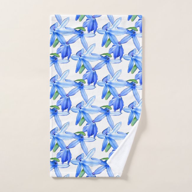 Pretty Blue White Floral Pattern Bath Towel Set