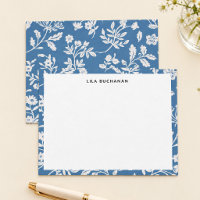 Pretty Blue White Floral Pattern Correspondence