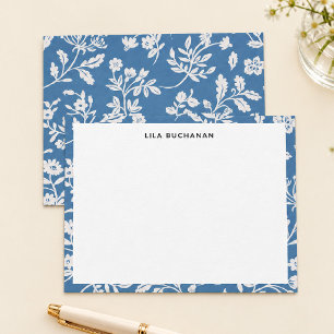 Pretty Blue White Floral Pattern Correspondence Note Card