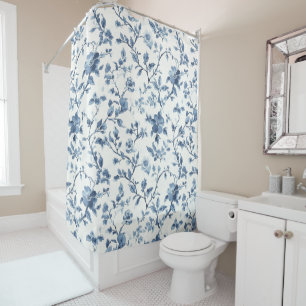 Pretty Blue White Floral Shower Curtain