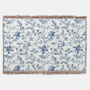 Pretty Blue White Floral Throw Blanket