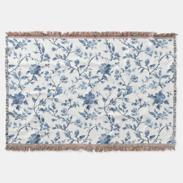 Pretty Blue White Floral   Throw Blanket (Front)