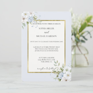 Pretty Blue White Floral Wedding Invitation