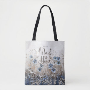 Pretty Blue/White Flower Garden Maid of Honor Tote Bag
