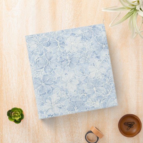 Pretty Blue White Flowers   3 Ring Binder