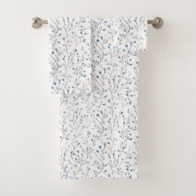 Pretty Blue White Flowers   Bath Towel Set (Insitu)