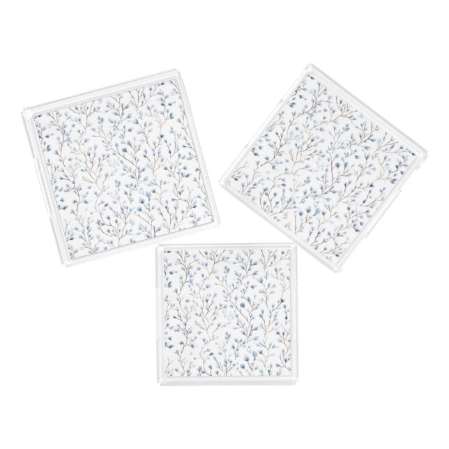Pretty Blue White Flowers Bridal Shower Acrylic Tray (Set)