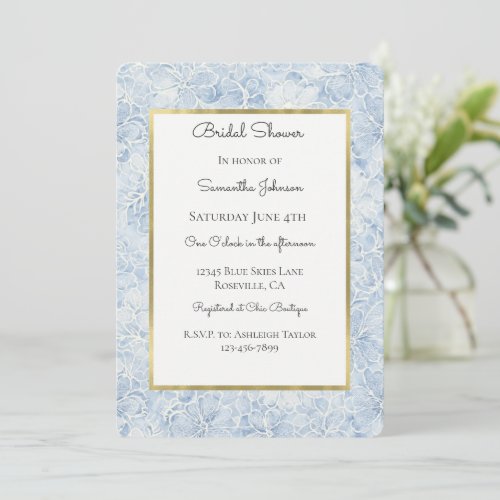 Pretty Blue White Flowers Bridal Shower Invitation
