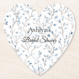Pretty Blue White Flowers Bridal Shower  Paper Coaster