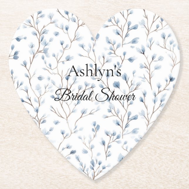 Pretty Blue White Flowers Bridal Shower  Paper Coaster (Front)