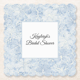 Pretty Blue White Flowers Bridal Shower Paper Coaster