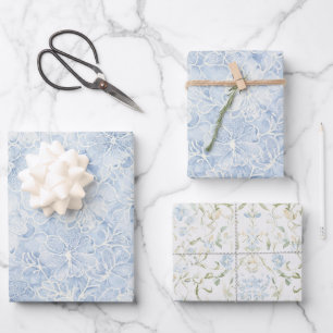 Pretty Blue White Flowers Bridal Shower Wrapping Paper Sheets