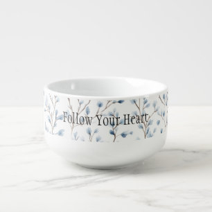 Pretty Blue White Flowers Christmas Soup Mug