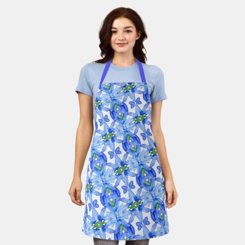 Pretty  Blue White Flowers Floral Pattern Apron