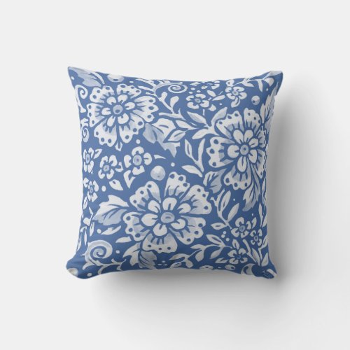 Pretty Blue  White Flowers Forest Woodland Floral Throw Pillow