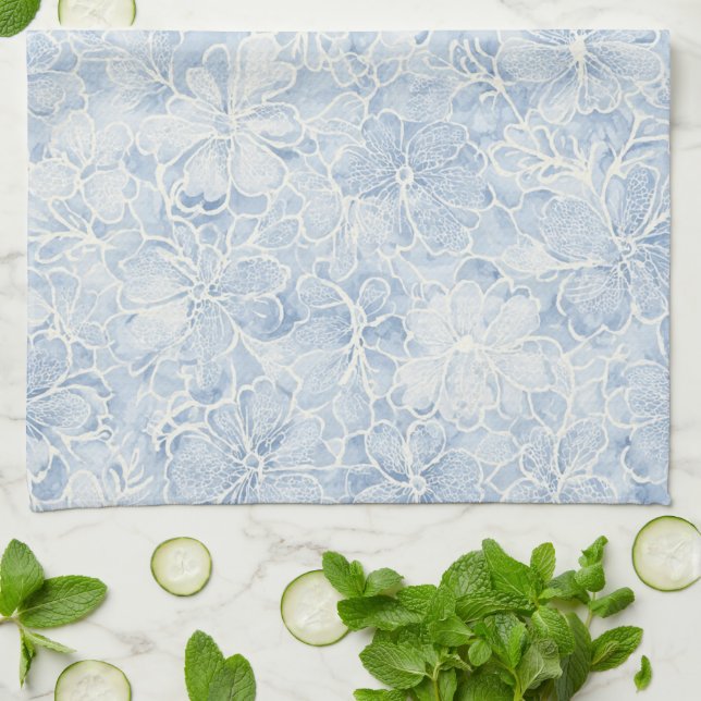Pretty Blue White Flowers   Kitchen Towel (Folded)