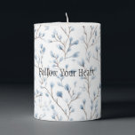 Pretty Blue White Flowers  Pillar Candle<br><div class="desc">Pretty Blue White Flowers</div>