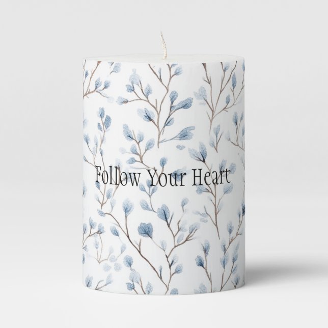 Pretty Blue White Flowers  Pillar Candle (Front)