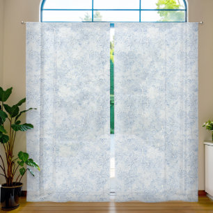 Pretty Blue White Flowers Sheer Curtains