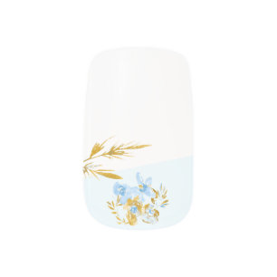 Pretty Blue White Gold Watercolor Floral French Minx Nail Art