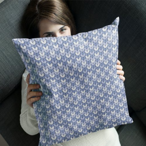 Pretty Blue White Knitting Design Throw Pillow