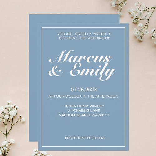 Pretty Blue  White Modern Minimalist Wedding  Invitation