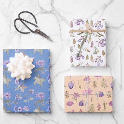 Pretty Blue White Orange English Flowers Garden Wrapping Paper Sheets