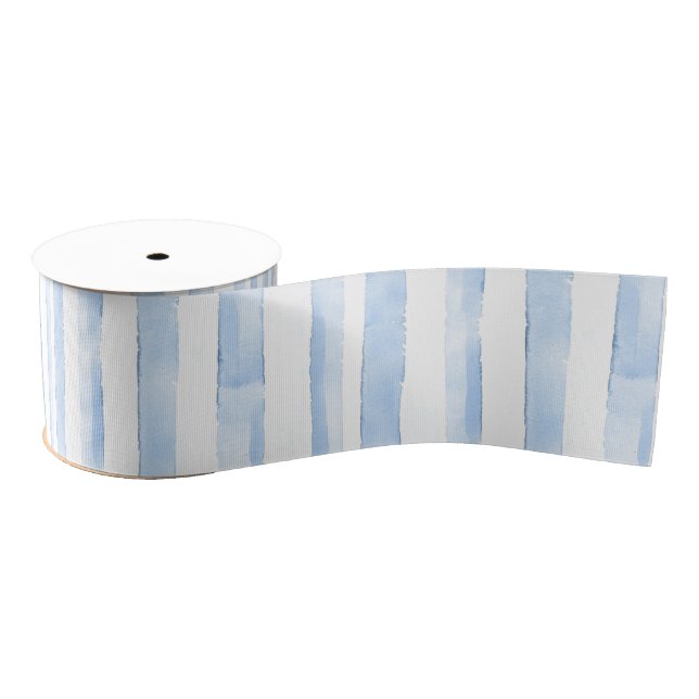 Pretty Blue White Plaid Stripes Bridal Shower Grosgrain Ribbon (Spool)