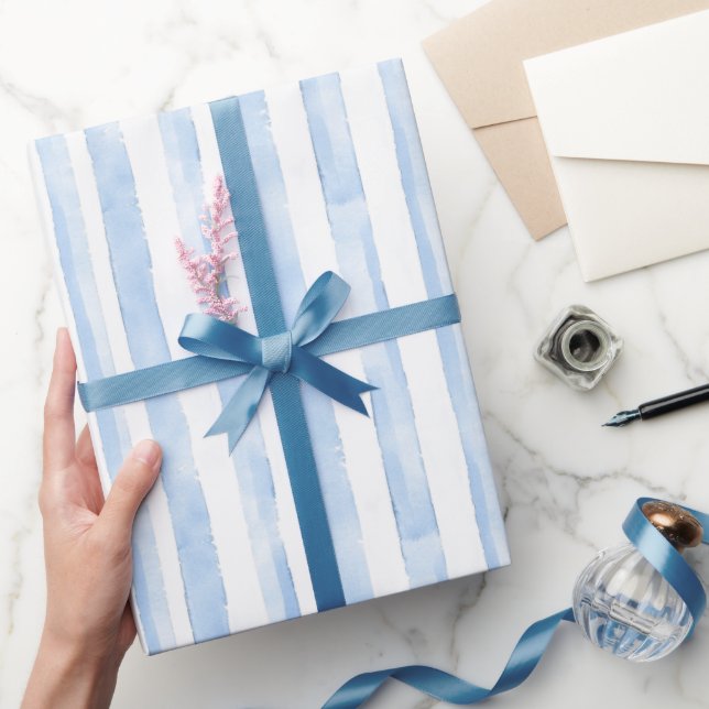 Pretty Blue White Plaid Stripes Bridal Shower Wrapping Paper (Gifting)