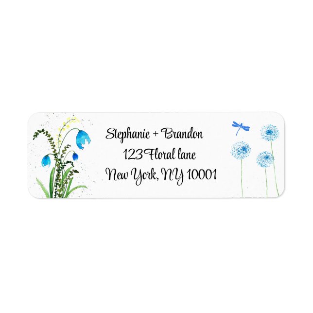 Pretty Blue Wildflower Wedding Return Address  Label (Front)