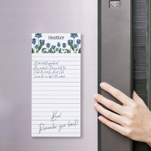 Pretty Blue Wildflowers Lined Your Name Magnetic Notepad