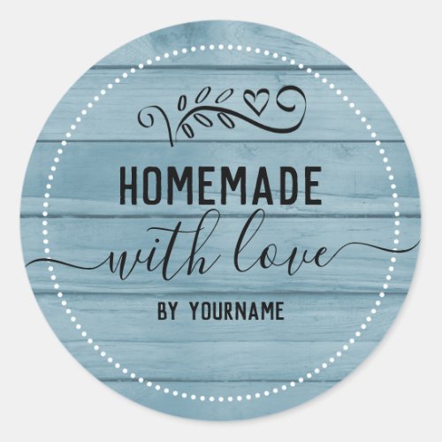 Pretty Blue Wood Homemade Love Business Classic Ro Classic Round Sticker