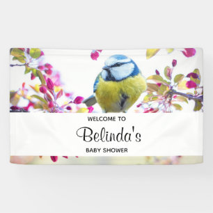 Pretty Blue & Yellow Bird on a Branch Baby Shower Banner