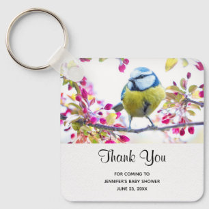 Pretty Blue & Yellow Bird on a Branch Party Favor Keychain