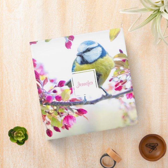 Pretty Blue & Yellow Bird on a Branch Photograph 3 Ring Binder (In Situ)