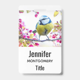 Pretty Blue & Yellow Bird on a Branch Photograph Badge