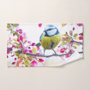 Pretty Blue & Yellow Bird on a Branch Photograph Bath Towel Set