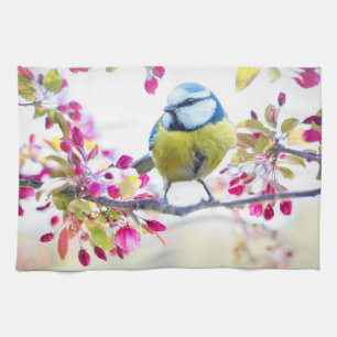 Pretty Blue & Yellow Bird on a Branch Photograph Kitchen Towel