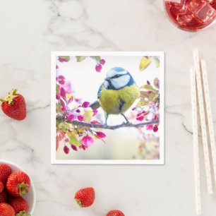 Pretty Blue & Yellow Bird on a Branch Photograph Napkins